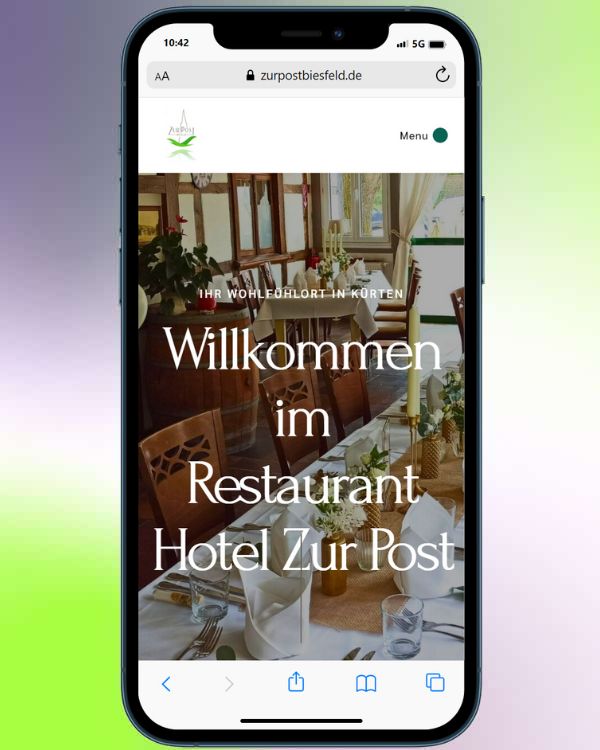Webseite Mobil für Restaurant Hotel zur Post biesfeld
